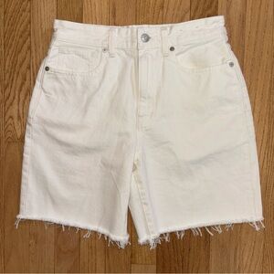 Madewell White High-Rise Frayed Hem Denim Shorts
